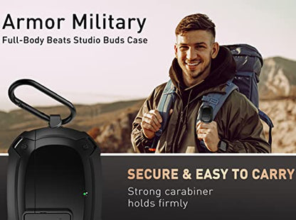 Compatible with Beats Studio Buds/Buds+ Case Cover 2021/2023, [Secure Lock] Cool Beats Studio Buds Plus Protective Shell Men Women with Keychain for New Beats Studio Ear Buds Case - Black[CASE ONLY] - color: Black