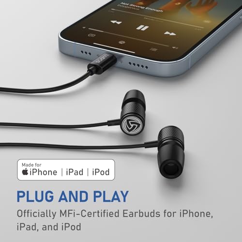 LUDOS Ultra iPhone Wired Headphones Earbuds Earphones with Lightning Connector Apple MFi Certified, 5 Years Warranty, for iPhone 14 13 12 11 Pro Max X XS XR 8 7 Plus with Microphone Control - Black - color: Black, style: Lightning