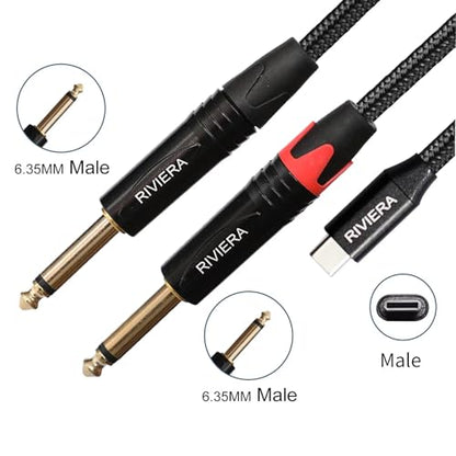 RIVIERA Audio Cable USB C to 6.35mm 1/4" TS, 6FT/1.8M - color: usb-c to Dual 1/4, size: 6 Feet