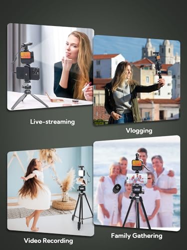 Content Creator Essentials w/Camera Tripod,Light & Mic Vlog K4 | Vlogging Kit for iPhone & Android,w/ Shotgun Microphone,59" Camera Mount Tripod,LED Light,Ball Head Mount for Video Recording - size: VLOGK4(Shotgun Mic)