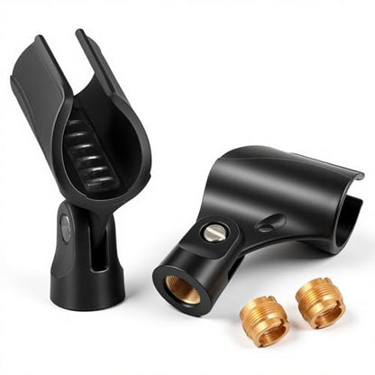 2 Pcs Universal Microphone Clip Holder, 5/8" Male to 3/8" Female Screw Adapter Adjustable Mic Clip Holder for Handheld Microphones and Recording Condenser