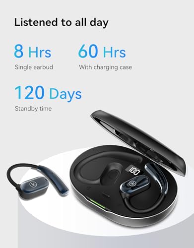 King Lucky True Wireless Open Ear Headphones, Bluetooth 5.3 Wireless Earbuds with Mic, dual link Open Owls Hanging Earphones Lightweight 7.3g 60Hrs Playtime,for sports Running Workout(black), i31pm