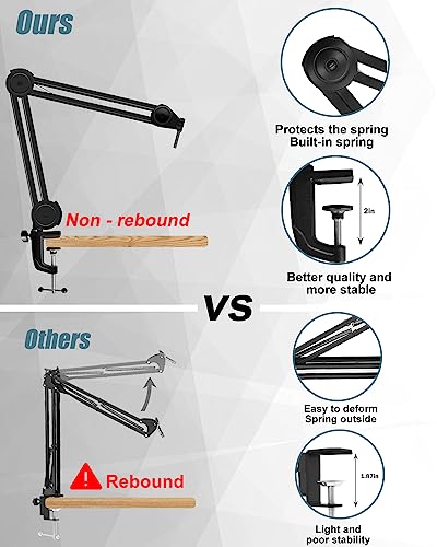 Microphone Boom Arm Stand for Blue Yeti with Shock Mount Foam Cover, Heavy Duty Boom Scissor Arm Stand for Blue Yeti, Broadcasting and Recording