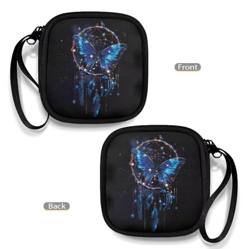 Butterfly Wind Chime Portable Earphone Case Zipper Pouch Universal Square Earbud Carrying Bag with Mesh Inner Pocket for Headset Earphone Flash Drive Charging Cable Key - color: Butterfly and Wind Chime