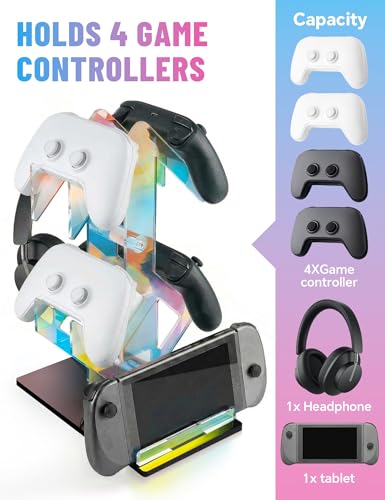 NiHome Iridescent Acrylic 2-Tier Universal Game Controller Headset Holder Rack, Modern Storage Organizer for PS5 Xbox ONE Switch Game Controllers and Headphones Anti-Slip Stable Gaming Accessory Stand - size: Iridescent Double-Sided 2-Tier