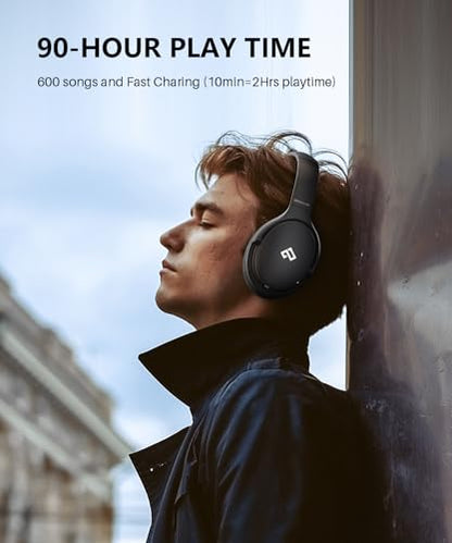 INFURTURE Over Ear Headphones Active Noise Cancelling Headphones, H1 Wireless Bluetooth Headset, Deep Bass Headset, Low Latency, 90H Playtime, Foldable Headphone for Sport Running Cool Gadgets Gift - color: Black