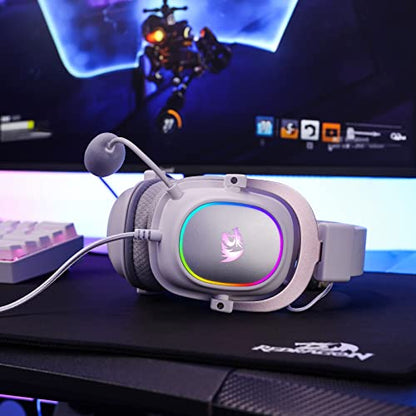 Redragon H510 Zeus-X RGB White Wired Gaming Headset - 7.1 Surround Sound - 53MM Audio Drivers in Memory Foam Ear Pads w/Reliable Fabric Cover- Multi Platforms Headphone - USB Powered for PC/PS4/NS | Gaming Headset Surround Memory Foam Ear Pads Fabric Cove