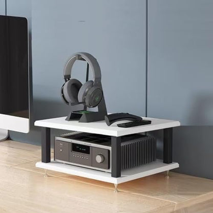 Audio Rack Small Desktop Media Console Stand Stereo Components Cabine Audio Video Tower Desk Shelf For Amplifier Speaker Record,White2Tier