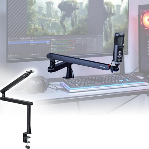 Sanwa Direct 100-MCST001 Microphone Arm Microphone Stand, Low Profile Compatible, Clamp, Load Capacity 4.4 lbs (2 kg), 3 Joints, Angle Adjustment, Includes Conversion Screws, Cable Cover, Microphone