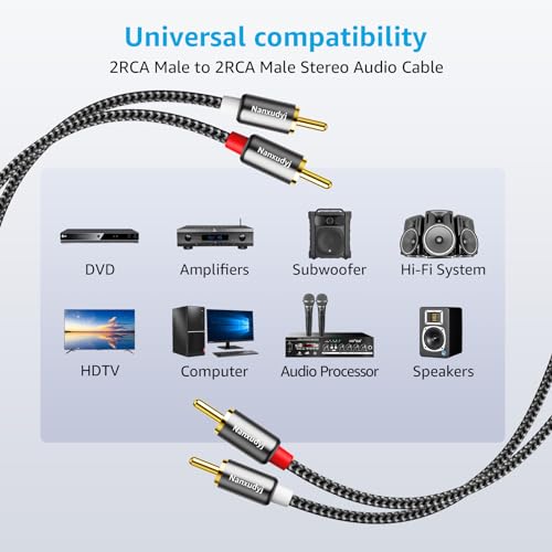 RCA Cable 6ft,RCA to RCA Audio Stereo Cord,2RCA Gold Plated Dual Shielded – Against Noise Auxiliary Car Audio Subwoofer Adapter Cord for Home Theater Amplifier Hi-Fi Systems,Speakers and etc - size: ['6 feet']