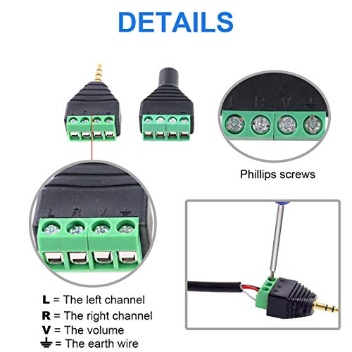 Glarks 8Pcs 3.5mm(1/8inch) Stereo TRRS Audio Balanced Male & Female Jack to AV 4-Screw Terminal Block Balun Converter Adapter Connectors