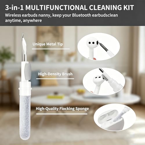 2-Pack Cleaning Brush Pen Set for Earbuds and Phones, Plastic Compact Cleaner Tool with Metal Tip (White) - color: White
