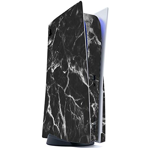 PlayVital Black White Marble Effect Full Set Skin Decal for ps5 Console Disc Edition, Sticker Vinyl Decal for ps5 Controller & Charging Station & Headset & Media Remote - color: Black White Marble