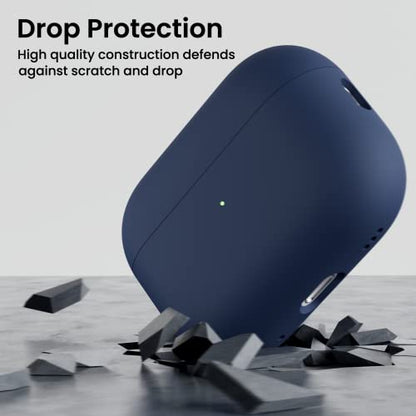 ORNARTO for AirPods Pro 2 Case, Hybrid Silicone, Dark Blue | Hybrid Silicone Rubber, Front LED Visible, Wireless Charging, Skin-Friendly Soft Touch, Anti-Scratch, Detachable Lanyard - color: Dark Blue