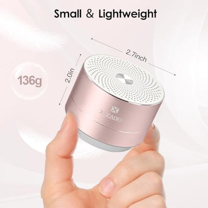 XLEADER Mini Bluetooth Shower Speaker, IPX6 Waterproof Speaker, with RGB Lights, Mic, Portable Silicone Lanyard, Suction Cup, Clear Sound&Rich Bass, 12h Playtime, Small Pink Gifts for Girls Women - color: Pink Rose Gold