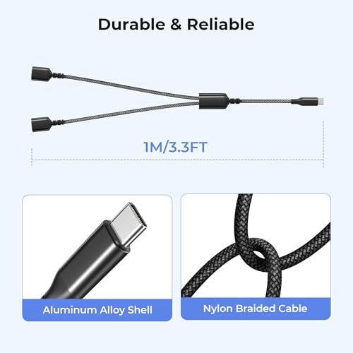 Basesailor USB C Male to Dual USB Female Cable Adapter 3.3FT,OTG Adapter - color: Black, size: 3.3FT(1M), style: 1 in 2 out