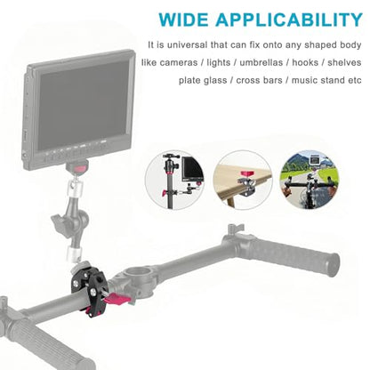 Super Clamp Mic Mount with 1/4" to 5/8" Screw - Compatible with Microphones or Photography Accessories - Max Load 4.4lb/2kg