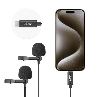Movo uLav-L-Duo Digital Dual iPhone 15/16 Lavalier Omnidirectional Clip on Microphone with USB-C Connector Compatible with iPhone 15/16 and Up, iPad-Pro (20-Foot Cord) - style: Double Lav with 20-foot Cord