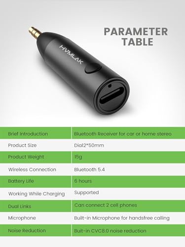 HVMLAK Link280 Car Bluetooth 5.4 Aux Adapter 3.5mm Jack Receiver, 1 Pack - color: Black