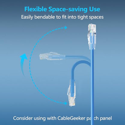 CableGeeker Cat 6A Slim Ethernet Patch Cables, 0.5 ft, 12-Pack, Blue | 28AWG Pure Copper, 10Gbps/550MHz, Snagless Gold-Plated RJ45, Ultra-Thin Flexible Design for Switches, Patch Panels, and Racks - color: Blue-Slim, size: 0.5ft, style: 12 Pack