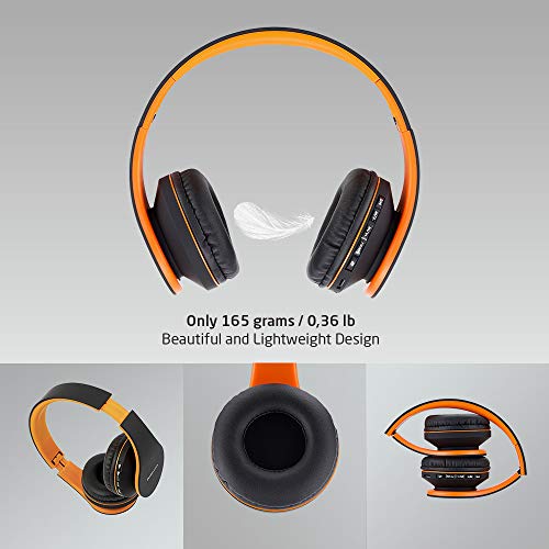 PowerLocus Wireless Bluetooth Over-Ear Stereo Foldable Headphones, Wired Headsets Rechargeable with Built-in Microphone for iPhone, Samsung, LG, iPad (Orange) - color: Orange