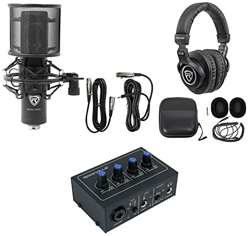 Rockville ROCK-U MINI 2x2 USB Recording Interface Kit with RCM PRO Mic | 24-Bit/192kHz, XLR/TRS Combo and Hi-Z Inputs, 48V Phantom Power, 0ms Monitoring, PRO-M50 Headphones, Shock Mount, 3-Items