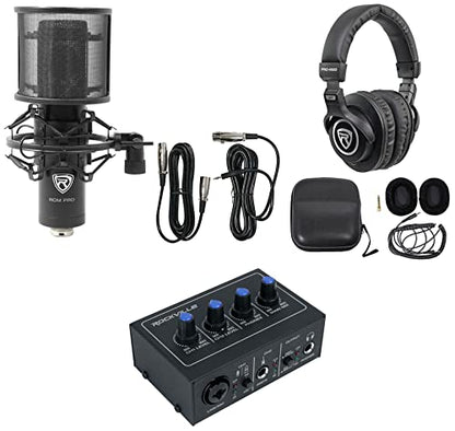 Rockville ROCK-U MINI 2x2 USB Recording Interface Kit with RCM PRO Mic | 24-Bit/192kHz, XLR/TRS Combo and Hi-Z Inputs, 48V Phantom Power, 0ms Monitoring, PRO-M50 Headphones, Shock Mount, 3-Items