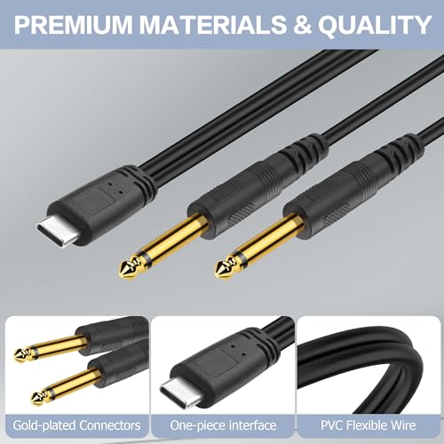 YACSEJAO USB C to 6.35mm TS Audio Cable,1m USB Type C Male to Dual 6.35mm Mono Male 1/4 inch Stereo Splitter Cable for Phone,Laptop,Amplifier,Mixer (Straight) - style: Straight