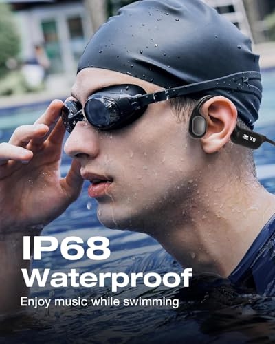Swimming Headphones - Bone Conduction Bluetooth 6.0 Open Ear Sports Headset, IP68 Waterproof Built-in MP3 Player 32G Memory, for Running, Cycling (Black)