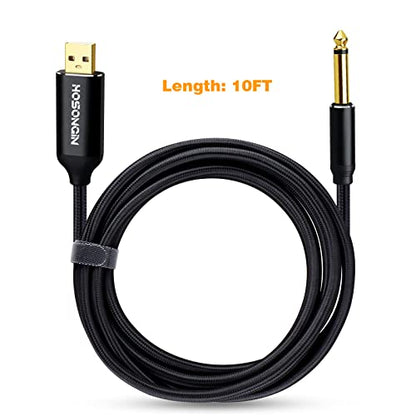 HOSONGIN [Upgraded Version] USB Guitar Cable, Guitar 1/4 Inch TS to Computer USB Interface Cable Adapter for Instruments Recording Singing, Premium Braided Shielding Cable, Length 10FT