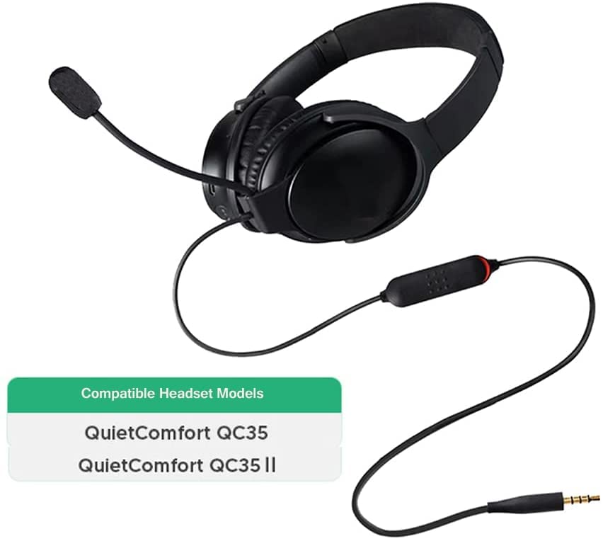 QC35 Boom Gaming Microphone Cable Compatible with Bose QC35 QC35 II Headphones, Noise Cancelling Boom Mic Cable Cord with Mute Switch for PS4/PS5, XBOX One, PC, Laptop, Mac, Smartphone, 3.9ft