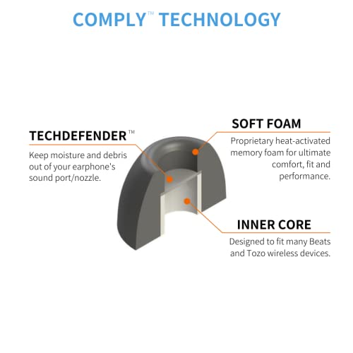 Comply TW-400-C Memory Foam Replacement Ear Tips, Black, Large (3 Pairs) - size: Large