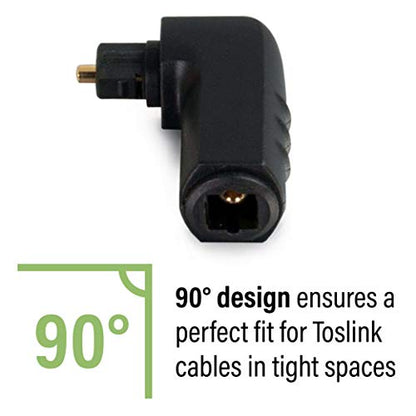 C2G Optical Audio Cable Adapter, 90 Degree, Black, Universal Compatibility, Gold-Plated Connectors, 1 Count, 40016