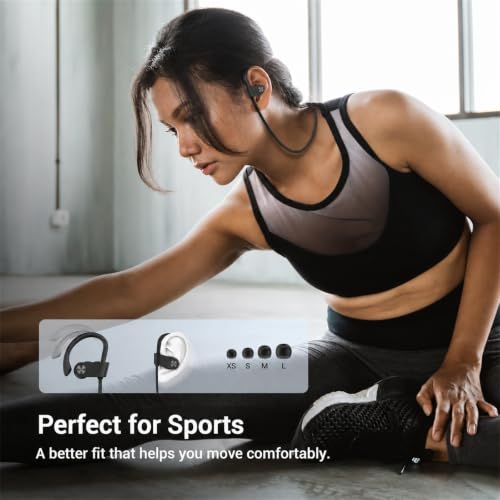 Bluetooth 5.3 Headphones, Wireless Sports In-Ear Earbuds IPX7 Waterproof | 16 Hours Playtime, Sweatproof Stereo Earphones with MIC, Noise Cancelling Headsets for Gym Running Workout, Clear Sound - color: Black