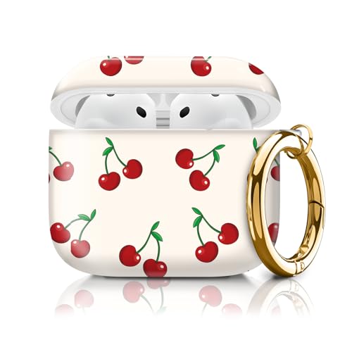 Cute Case Cover Compatible with AirPods 4th Generation 2024, Shockproof for Women & Girls with Cute Golden Round Buckle – Protective, Anti-Drop Design(Cute Cherry) - color: Cute Cherry