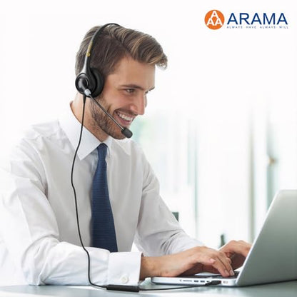 Arama USB Headset with Microphone (A600MONO) – Noise Cancelling, Inline Volume & Mute Control, USB-A & USB-C Compatible for Computer, Laptop, Mac, Zoom, Teams, Skype
