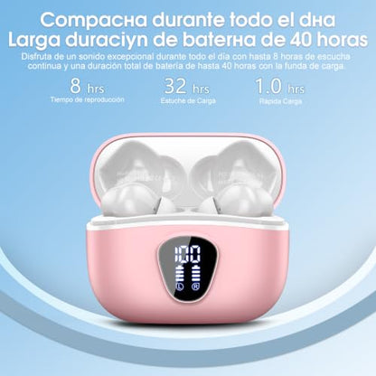 Wireless Earbuds, Bluetooth 5.3 Headphones HiFi Stereo, Bluetooth Earbuds - color: FRT-Pure Pink