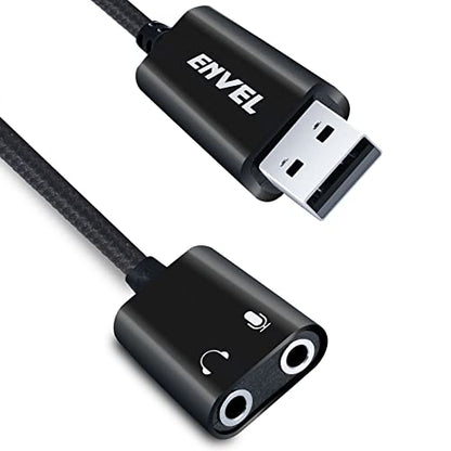 USB to 3.5mm Audio Adapter, External Stereo Sound Card | Dual TRS 3-Pole 3.5mm Headphone and Microphone Jack for PS4/PS5/PC/Laptop, Built-in Chip Mic-Supported Headphone Adapter - color: Black Pro