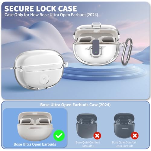 [Secure Lock] TUDIOW for Bose Ultra Open Earbuds Case(2024) | Clear TPU Shockproof Protective Cover for Bose Open Ear Wireless Earbuds Accessories with Cleaning Kit & Keychain(Clear) - color: Clear