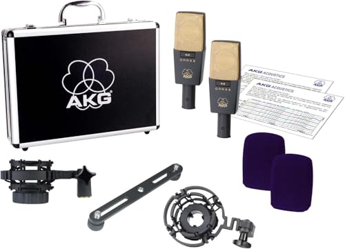 AKG Pro Audio C414 XLII Stereoset Large-Diaphragm, Vocal, Instrument Condenser Microphone, Multipattern, Live Sound or Studio, with Accessories, and Hard Case, Matched Pair. Black and Gold - style: C414 XLII Pair