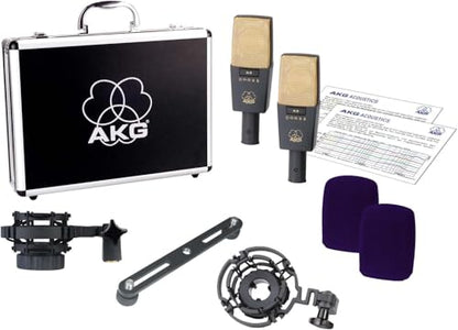 AKG Pro Audio C414 XLII Stereoset Large-Diaphragm, Vocal, Instrument Condenser Microphone, Multipattern, Live Sound or Studio, with Accessories, and Hard Case, Matched Pair. Black and Gold - style: C414 XLII Pair