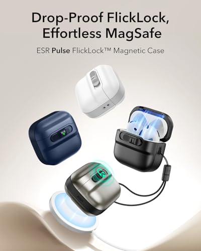 ESR for AirPods 4 Case, Compatible with MagSafe, Pulse Series, Black | Compatible with AirPods 4 Generation Case (2024)(USB-C), Magnetic Lid Lock, Drop-Proof Protection Cover with Lanyard - color: Black, size: AirPods 4 Case