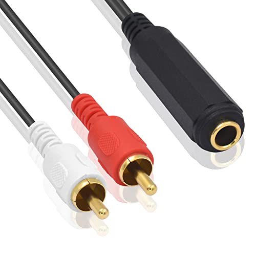 Poyiccot RCA to 1/4 Adapter Cable, 6.35mm 1/4 inch TRS Stereo Jack Female to 2 RCA Male Plug Y Splitter Adapter Cable for Subwoofer, Amplifier, Audio/Video Receiver. 25cm/10inch