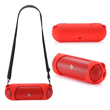 Silicone Case Compatible with Beats Pill Wireless Bluetooth Speaker,Travel Silicone Protective Cover with Shoulder Strap for Beats Pill Bluetooth Speaker (Red) - color: Red