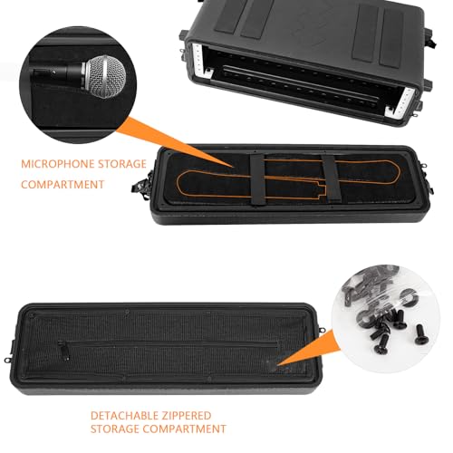2U Rack Mount, Molded Pro-Audio PA DJ Case, Waterproof Hard Case with Custom Foam, Wireless Mic/Amp/Effect/Mixer Storage - color: Black, size: 2U 12" Deep