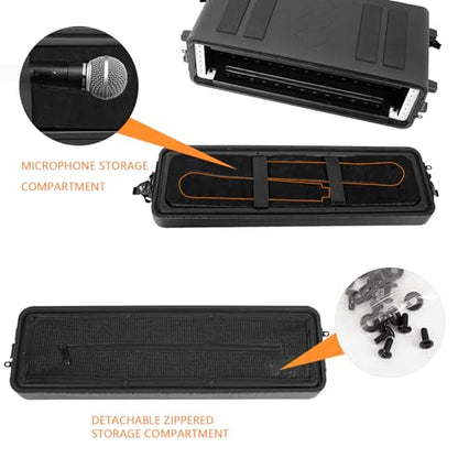 2U Rack Mount, Molded Pro-Audio PA DJ Case, Waterproof Hard Case with Custom Foam, Wireless Mic/Amp/Effect/Mixer Storage - color: Black, size: 2U 12" Deep
