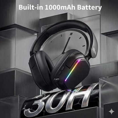 RK ROYAL KLUDGE HG101 Wireless Gaming Headset, 7.1 Surround Sound, Stereo Wired Headphones with Retractable Mic, Bluetooth 5.3, RGB, Memory Foam Ear Pads, Works with PC, PS4, PS5, Switch, Black - color: Black