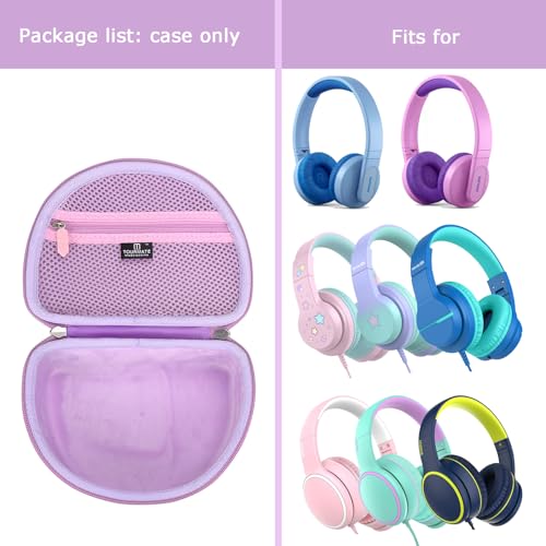 Tourmate Hard Travel Case for Philips K4206 Kids Wireless On-Ear Headphones/iClever HS19 Kids/RORSOU R10 On-Ear Headphones, Protective Carrying Storage Bag (Purple, Case Only) - color: Purple