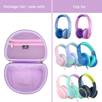 Tourmate Hard Travel Case for Philips K4206 Kids Wireless On-Ear Headphones/iClever HS19 Kids/RORSOU R10 On-Ear Headphones, Protective Carrying Storage Bag (Purple, Case Only) - color: Purple