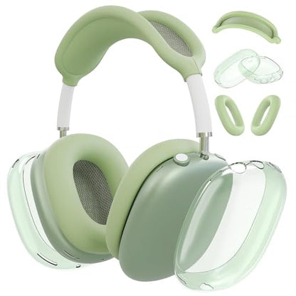 MOLOPPO 3 in 1 Case Cover Compatible with AirPods Max 2/1 2024/2020, Green | Anti-scratch Clear Soft TPU Ear Cups /Silicone Ear Pad Case /Headband Cover for AirPods Max, Transparent Accessories for Max - color: A8-Transparent Green